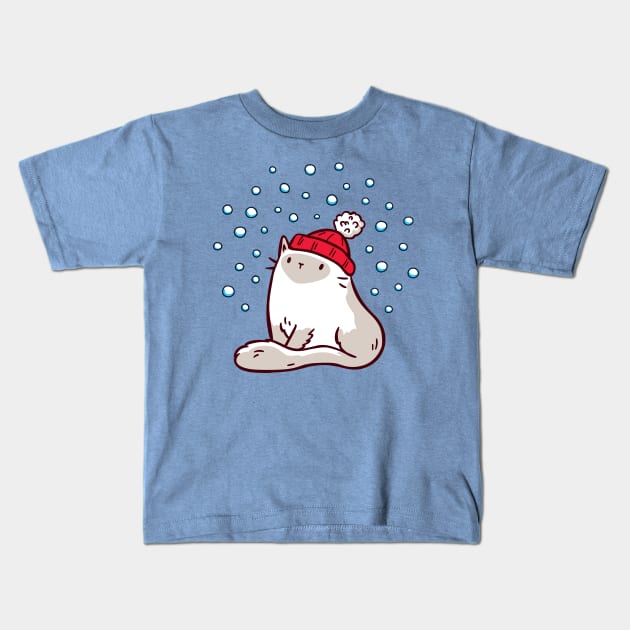 Cute Ragdoll Cat Watching Snowfall Kids T-Shirt by LydiaLyd